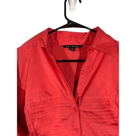 Zac & Rachel Pink Collared V-Neck Layered Button Down Shirt Women Sz L - Picture 3 of 8